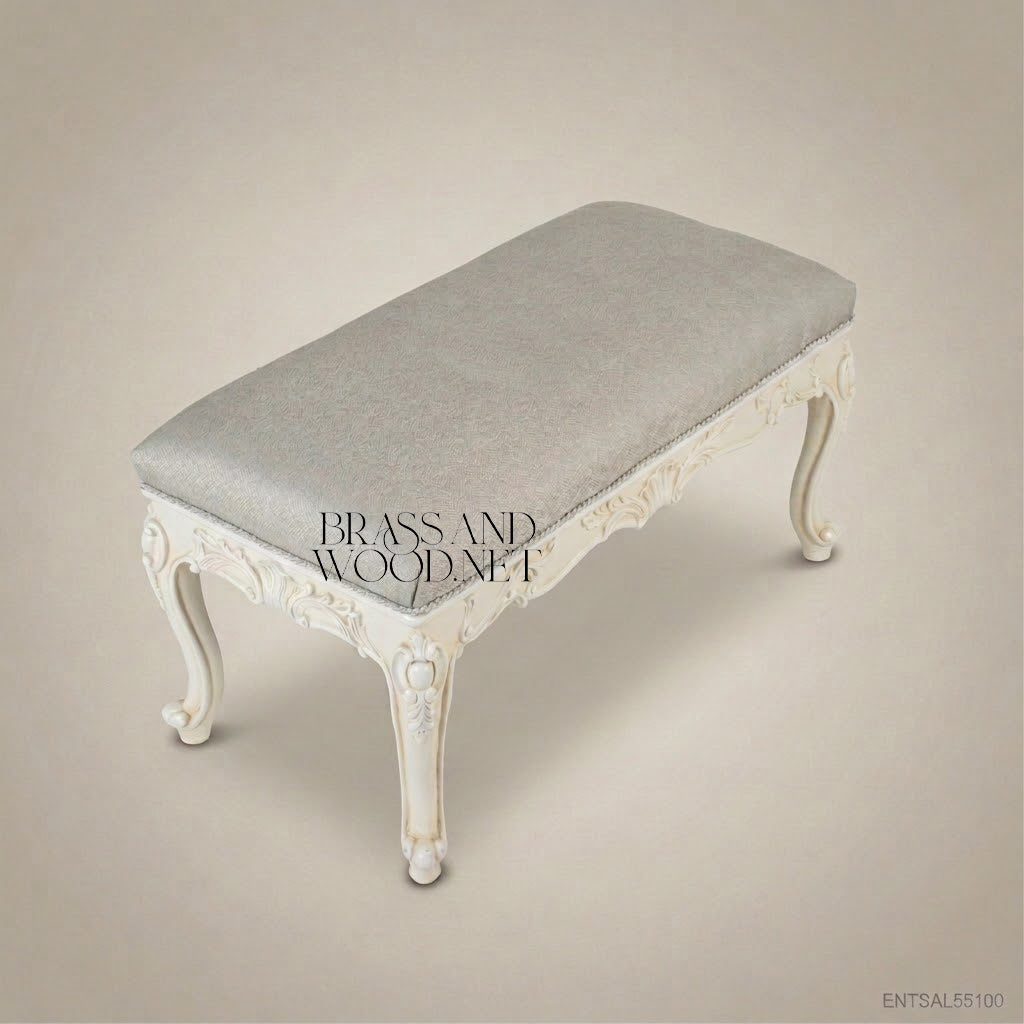 Louis XV Rococo Hand-Carved Bedroom Bench - Shell & Scroll Cabriole Frame
