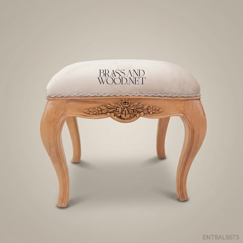 Louis XV Rococo Hand-Carved Bedroom Stool - Rose Cartouche Apron
