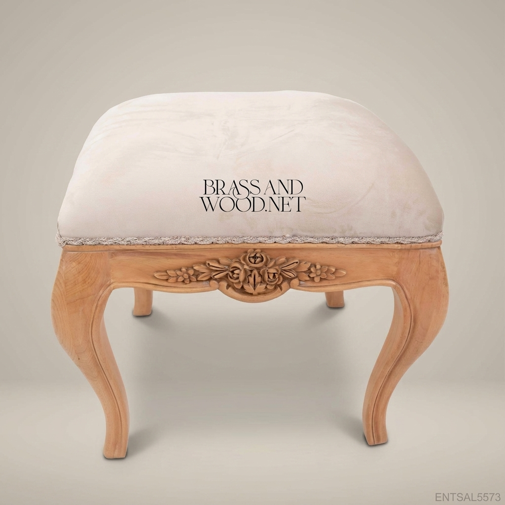 Louis XV Rococo Hand-Carved Bedroom Stool - Rose Cartouche Apron
