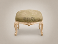 Louis XV Rococo Hand-Carved Ottoman Footstool - Ivory Frame with Sage Jacquard