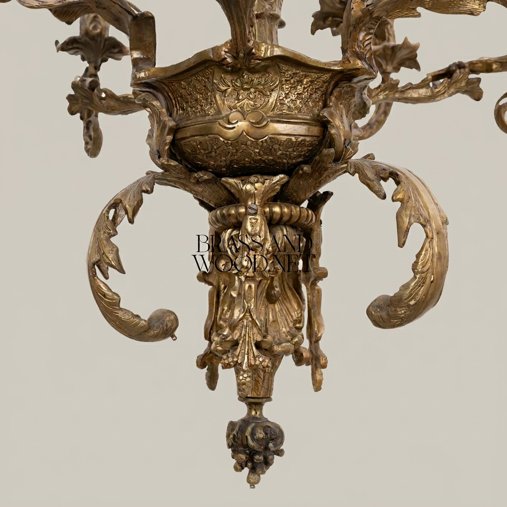 Louis XV Rococo Hand-Cast Brass 12-Arm Chandelier with Acanthus Scrollwork — Antique Gold