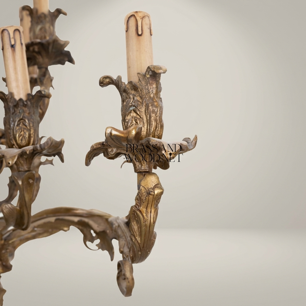 Louis XV Rococo Hand-Cast Brass 12-Arm Chandelier with Acanthus Scrollwork — Antique Gold