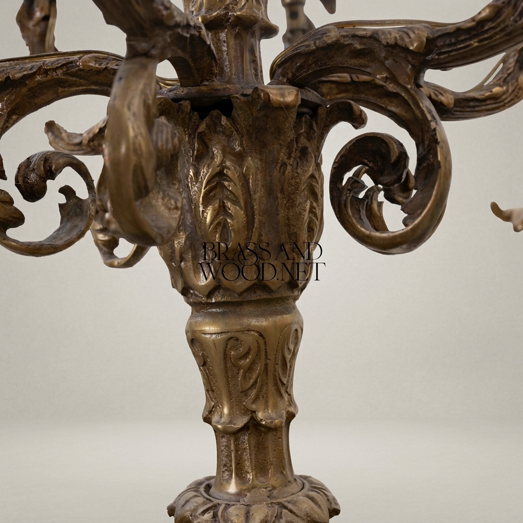 Louis XV Rococo Hand-Cast Brass 12-Arm Chandelier with Acanthus Scrollwork — Antique Gold