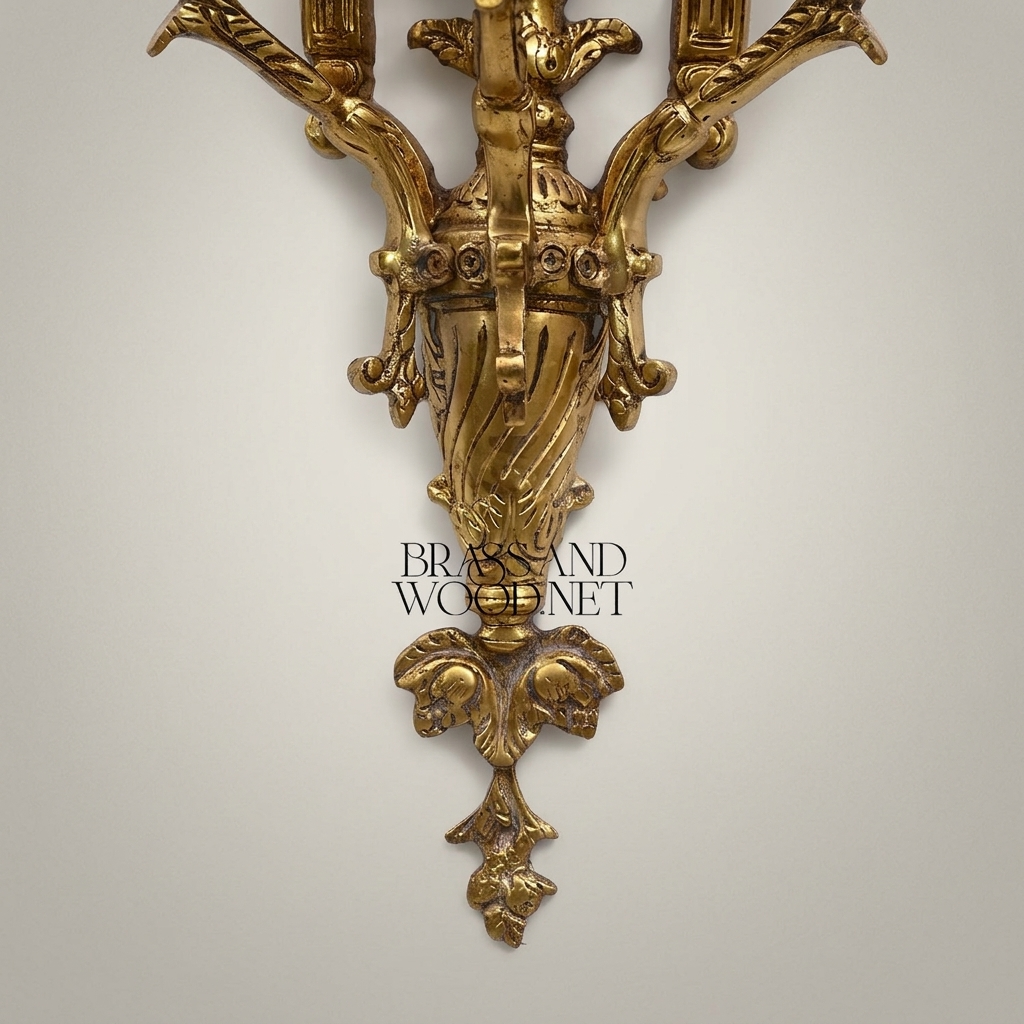 Louis XV Rococo Hand-Cast Brass 3-Arm Wall Sconce with Acanthus & Fleur-de-Lis Crown — Antique Gold