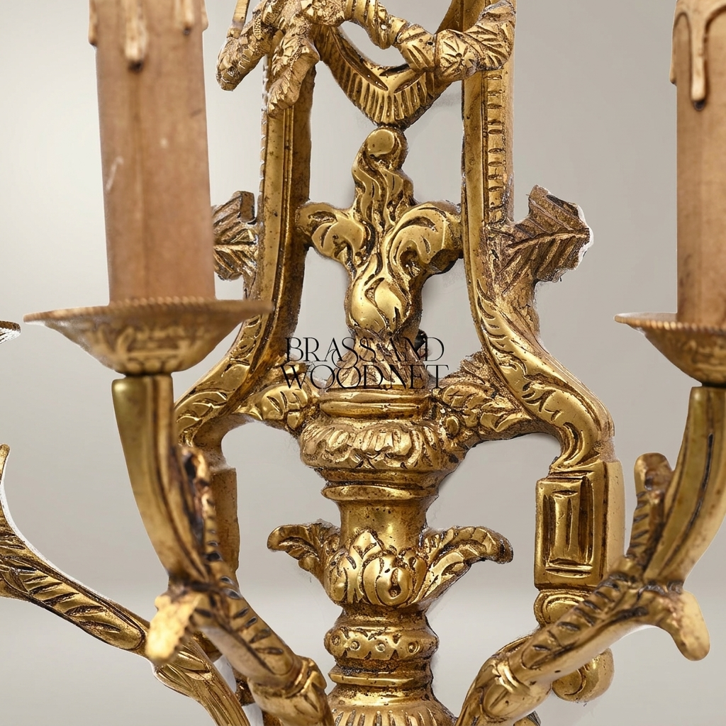 Louis XV Rococo Hand-Cast Brass 3-Arm Wall Sconce with Acanthus & Fleur-de-Lis Crown — Antique Gold