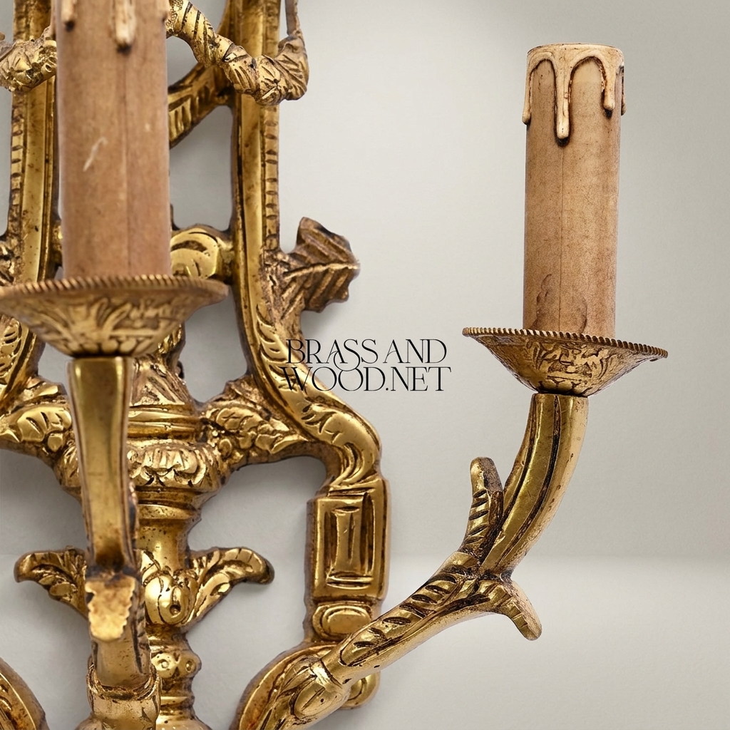 Louis XV Rococo Hand-Cast Brass 3-Arm Wall Sconce with Acanthus & Fleur-de-Lis Crown — Antique Gold