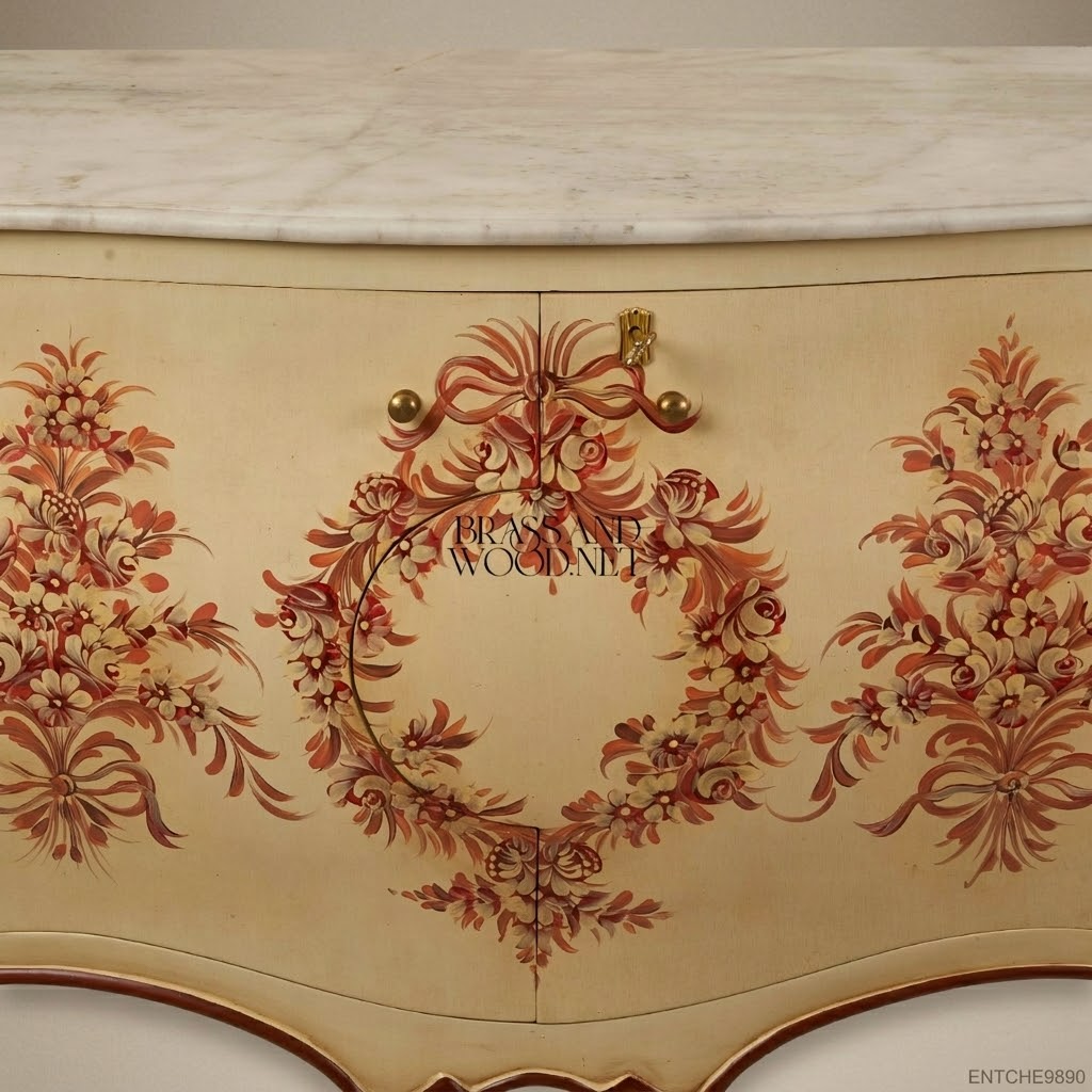 Louis XV Rococo Hand-Painted Bombe Commode with Marble Top