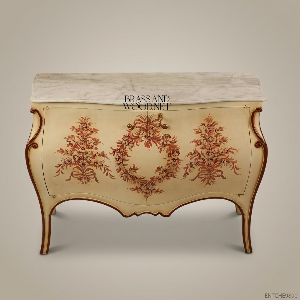 Louis XV Rococo Hand-Painted Bombe Commode with Marble Top