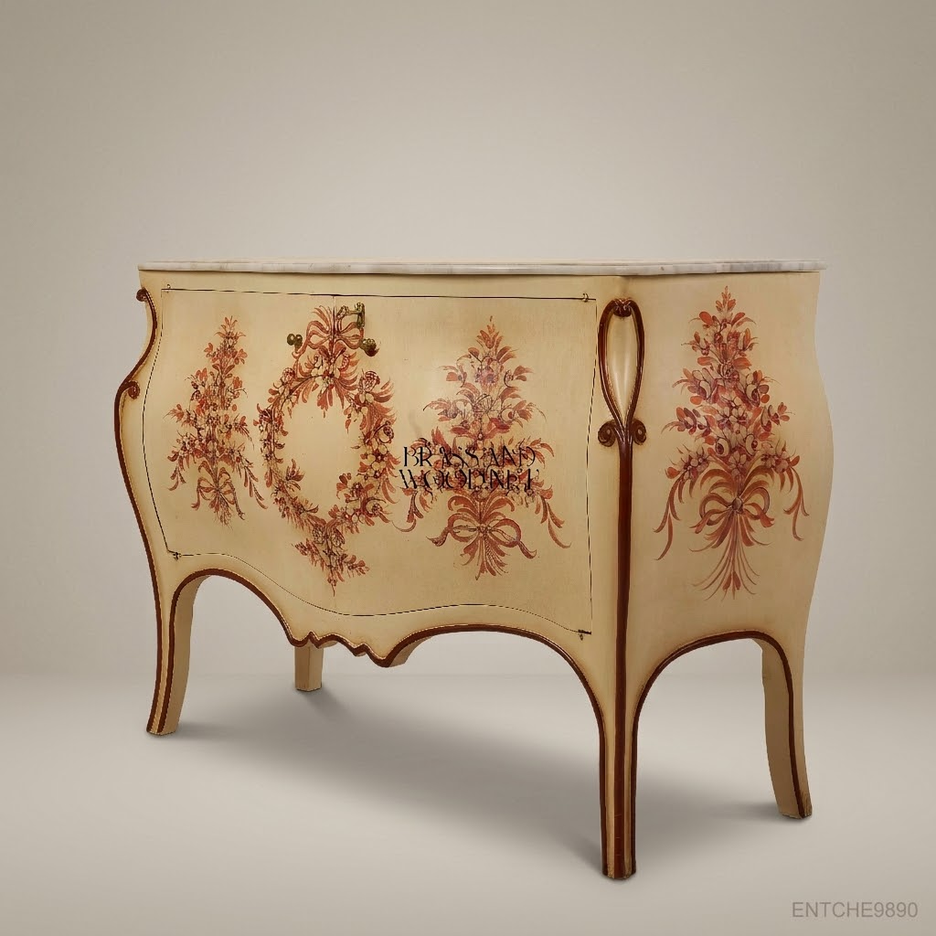 Louis XV Rococo Hand-Painted Bombe Commode with Marble Top