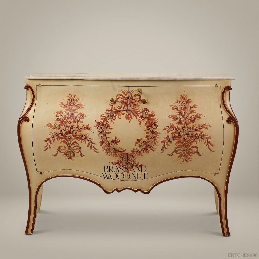 Louis XV Rococo Hand-Painted Bombe Commode with Marble Top