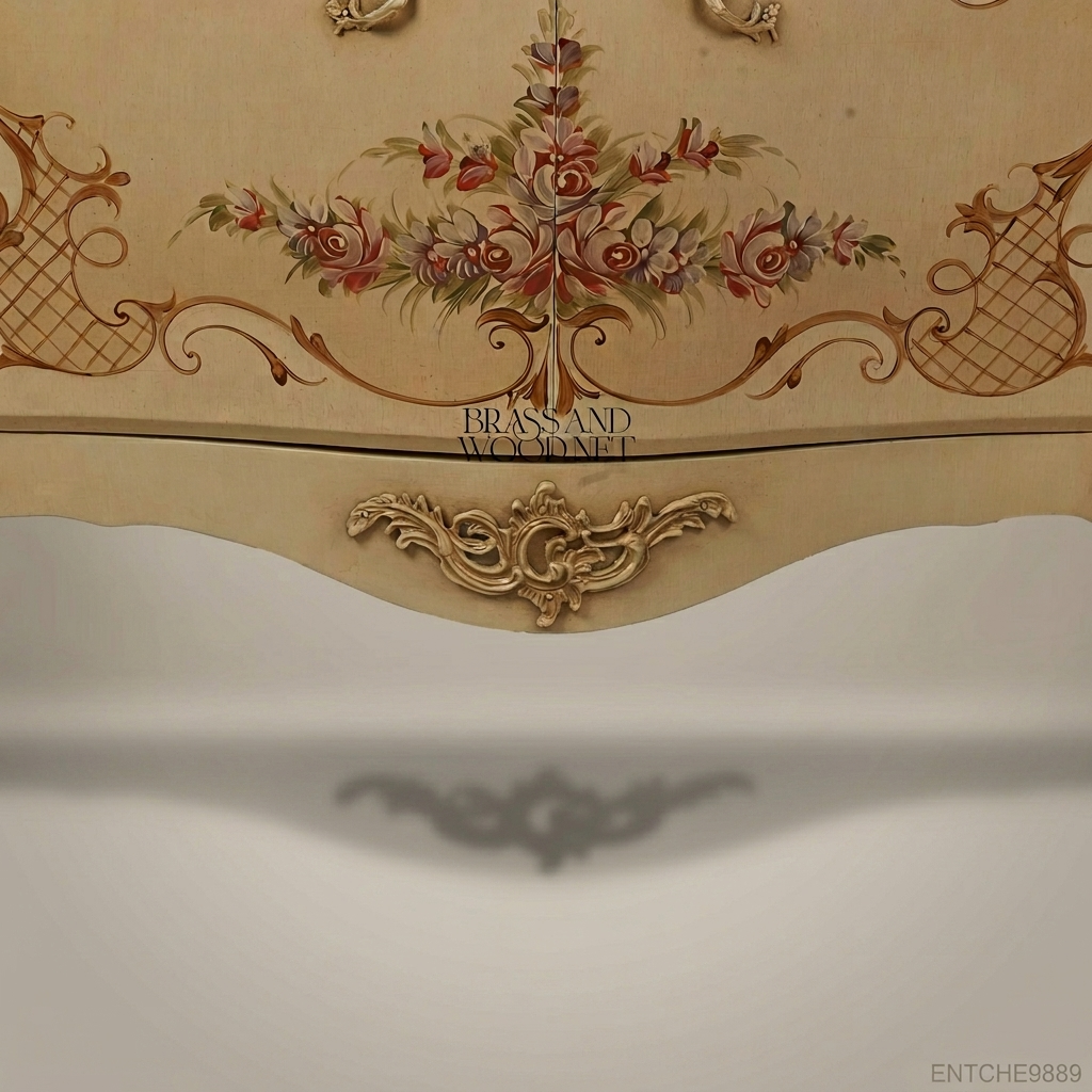 Louis XV Rococo Hand-Painted Bombe Commode with Rouge Marble Top