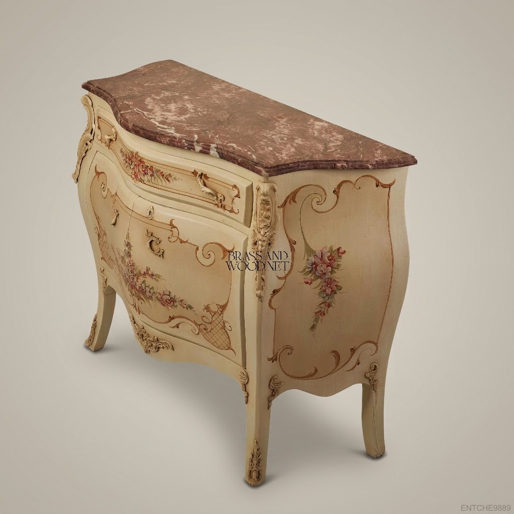 Louis XV Rococo Hand-Painted Bombe Commode with Rouge Marble Top