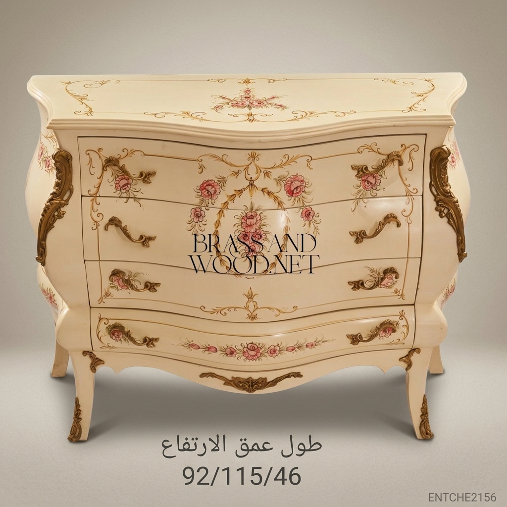 Louis XV Rococo Bombe Commode – Ivory Lacquer & Hand-Painted Florals