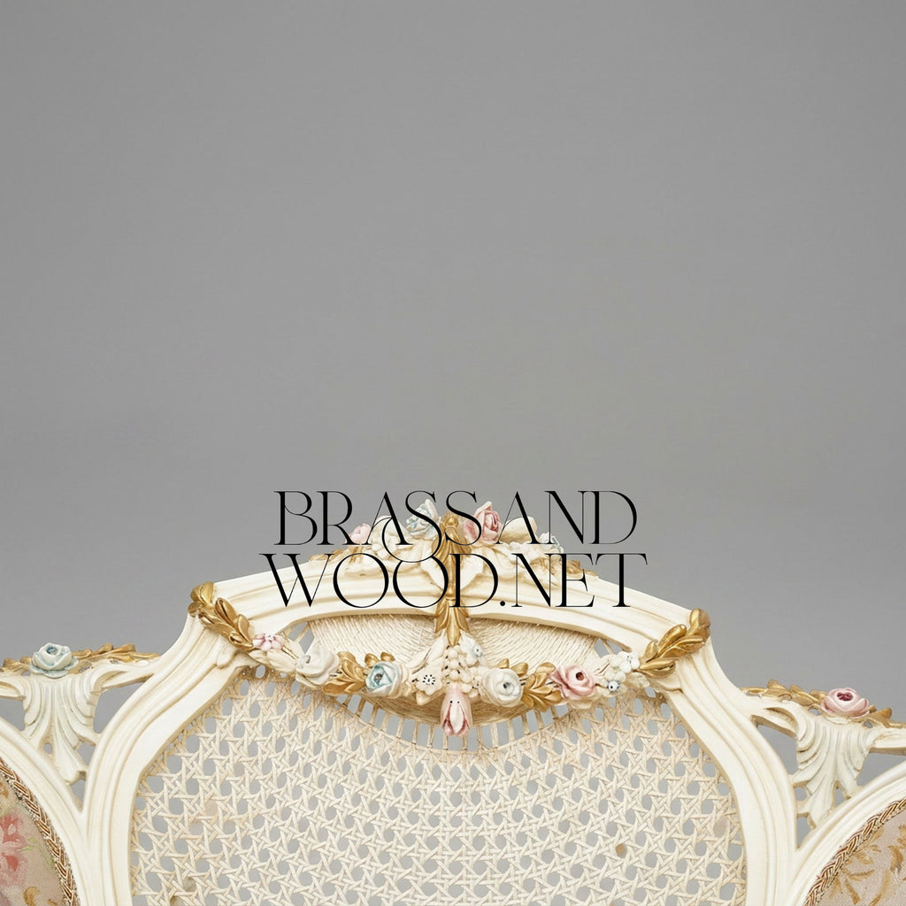 Louis XV Rococo Ivory Canapé Sofa with Cane Medallion Back & Floral Jacquard
