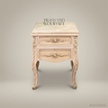 Louis XV Rococo Ivory Carved Nightstand with Marble Top & Dual Drawers