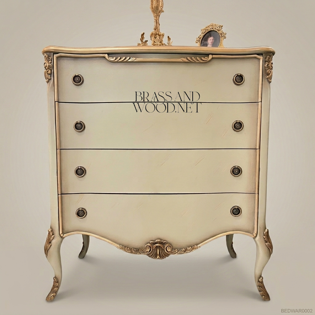 Louis XV Rococo Ivory Four-Drawer Commode with Antique Gold Cabriole Legs