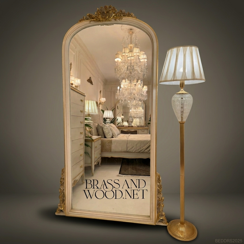 Louis XV Rococo Revival Ivory & Gold Dressing Table Set with Arched Mirror & Stool