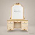 Louis XV Rococo Revival Ivory & Gold Dressing Table Set with Arched Mirror & Stool