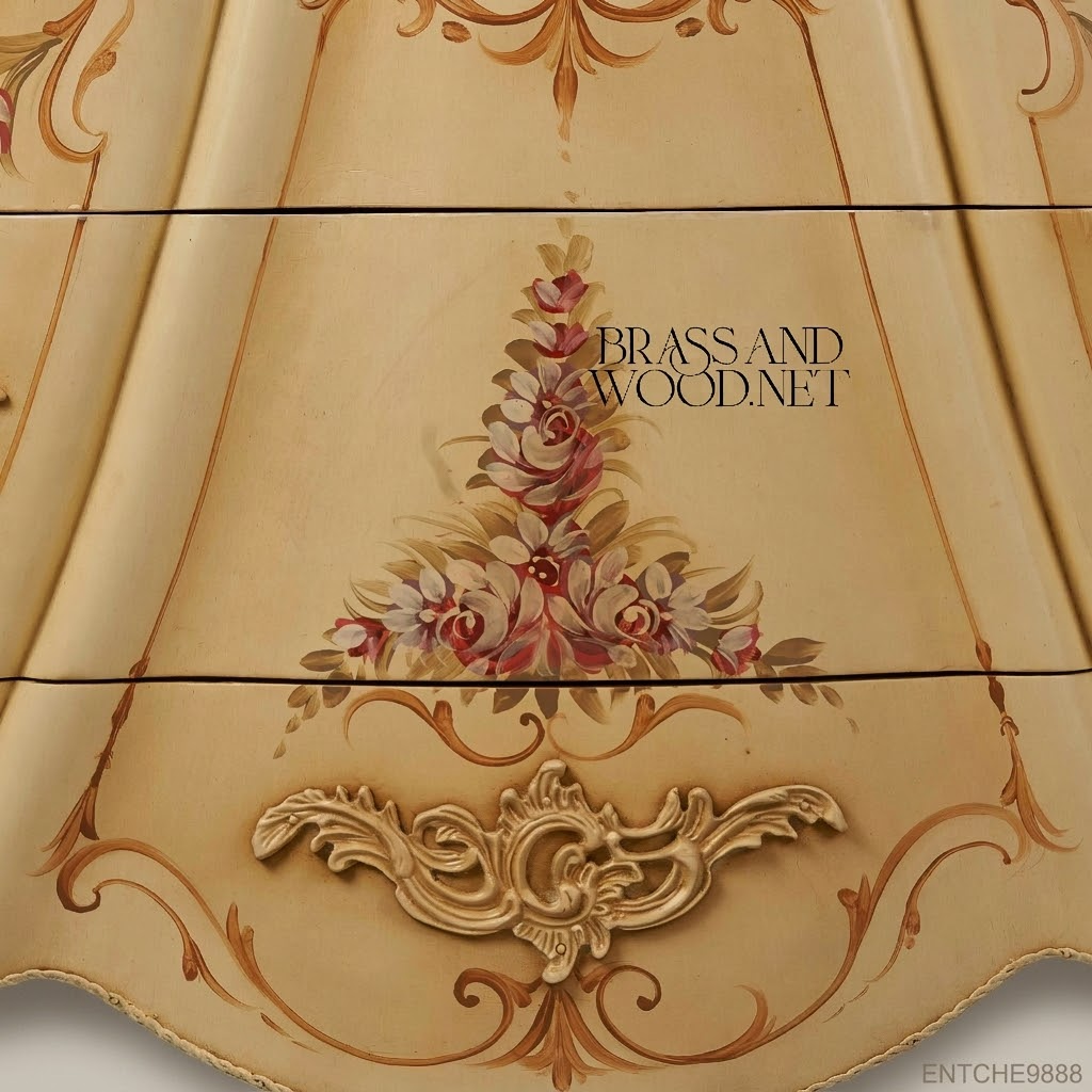 Louis XV Rococo Ivory Lacquer Commode with Hand-Painted Florals & Marble Top