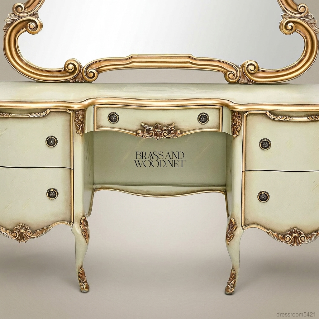 Louis XV Rococo Ivory Lacquer Dressing Table with Shaped Gilt Mirror