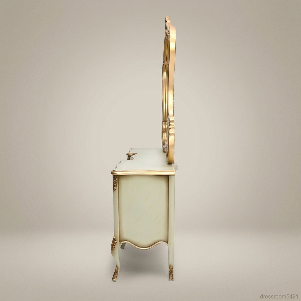 Louis XV Rococo Ivory Lacquer Dressing Table with Shaped Gilt Mirror