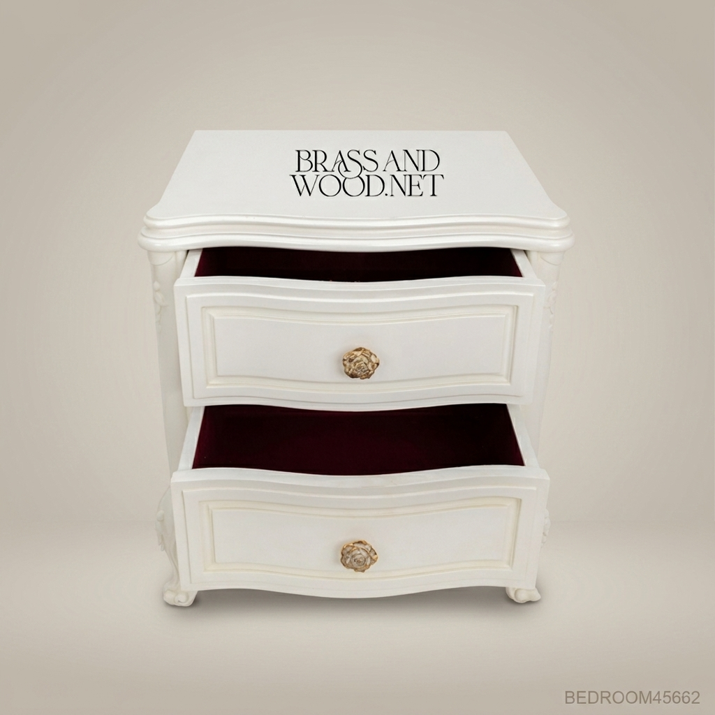 Louis XV Rococo Revival Ivory Nightstand - Bombé Drawers & Gilt Rose Pulls