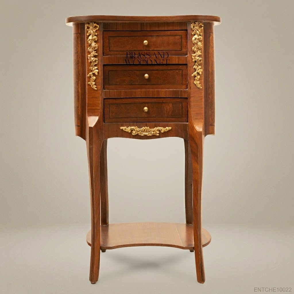 Louis XV Kidney-Shaped Nightstand with Gilt Bronze Ormolu & Walnut Marquetry
