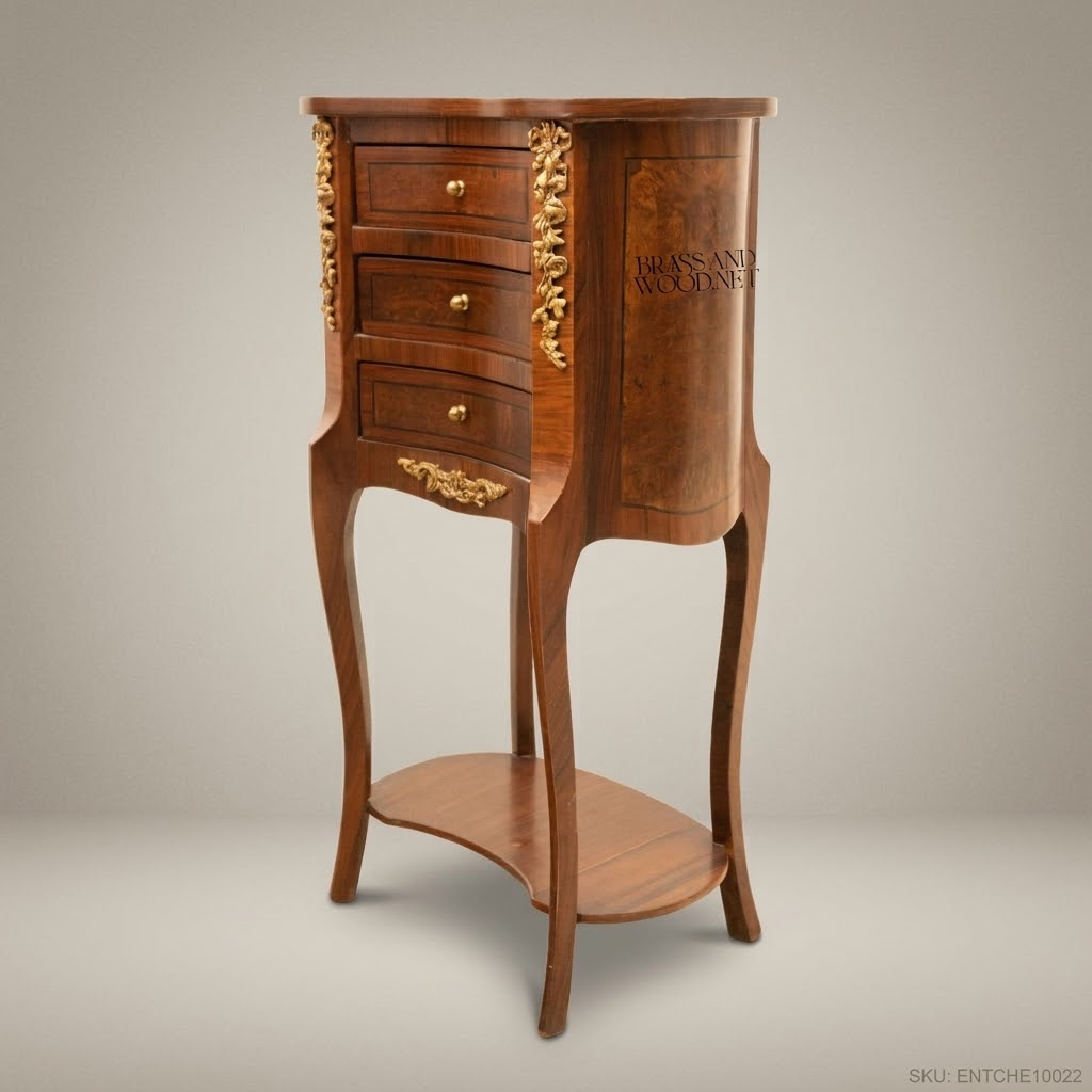 Louis XV Kidney-Shaped Nightstand with Gilt Bronze Ormolu & Walnut Marquetry