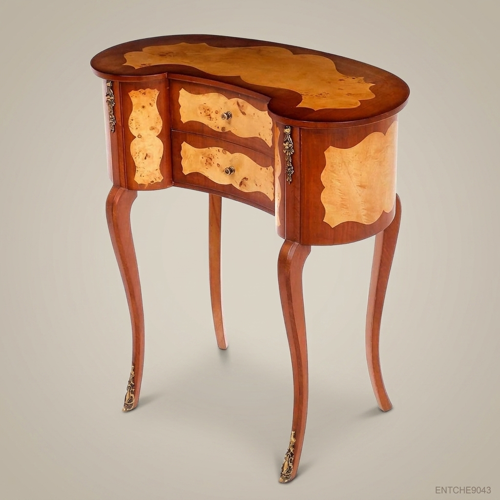 Louis XV Kidney-Shaped Commode with Burl Wood Marquetry & Brass Mounts