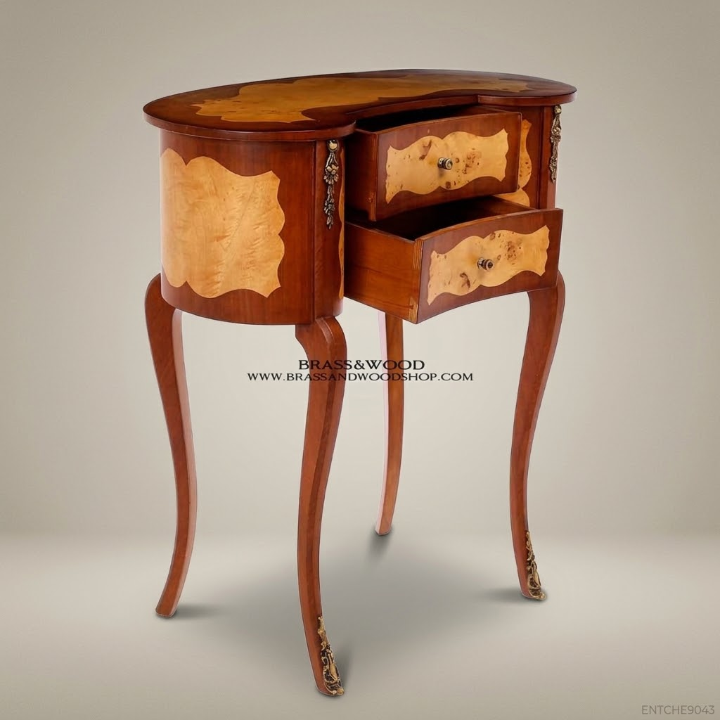 Louis XV Kidney-Shaped Commode with Burl Wood Marquetry & Brass Mounts