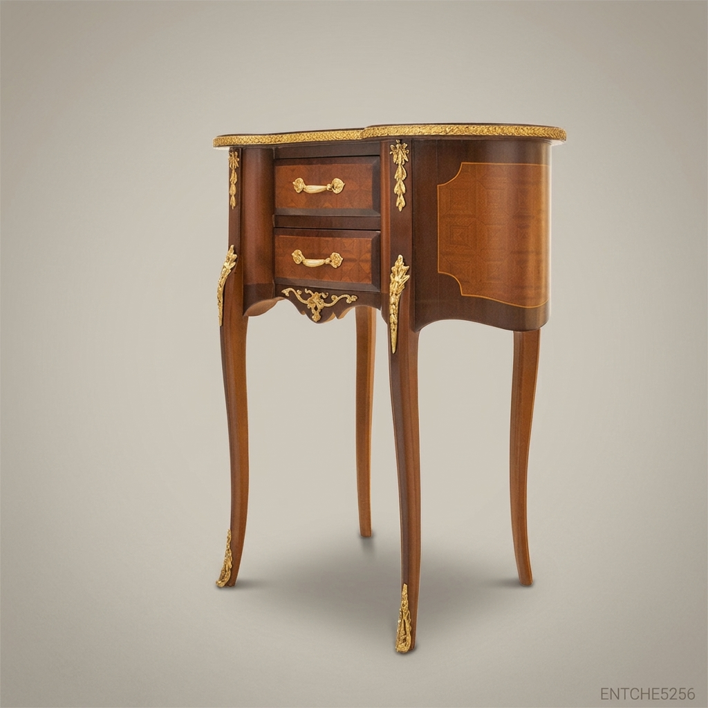 Louis XV Kidney-Shaped Nightstand with Ormolu Mounts & Marquetry