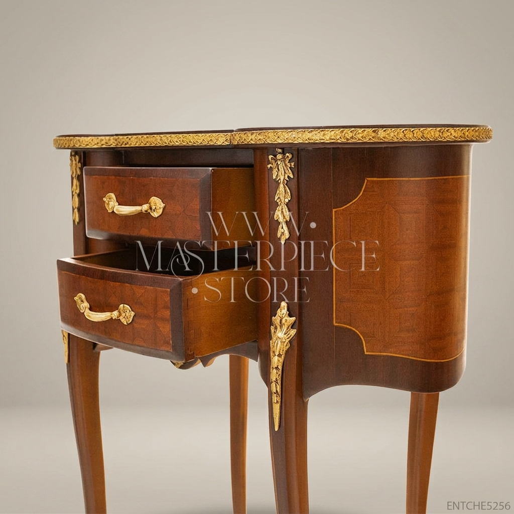 Louis XV Kidney-Shaped Nightstand with Ormolu Mounts & Marquetry