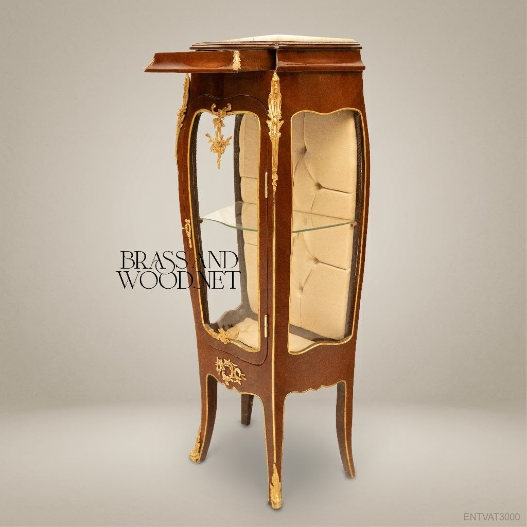 Louis XV Rococo Mahogany Display Vitrine - Bombé Form with Gilt Ormolu Mounts & Marble Top