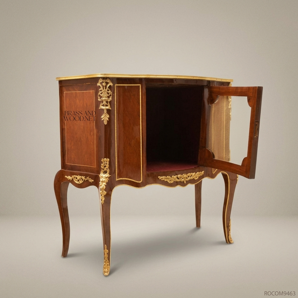 Louis XV Rococo Mahogany & Gilt Bronze Commode with Glass Door
