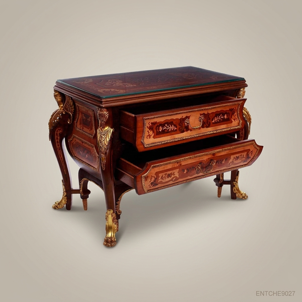 Louis XV Bombe Commode with Marquetry Inlay & Gilt Bronze Mounts