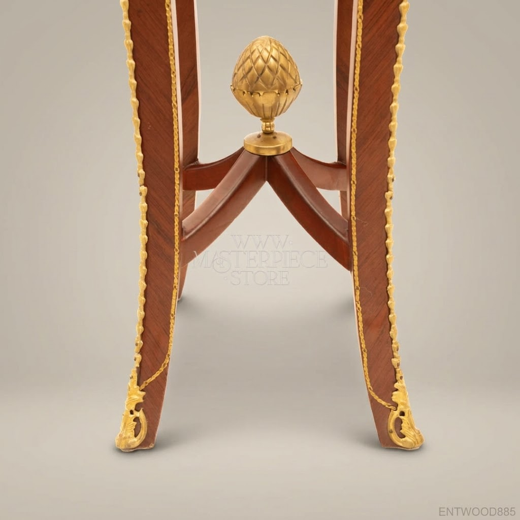 Louis XV Rococo Marquetry Pedestal Stand with Gilt Bronze Mounts & Marble Top