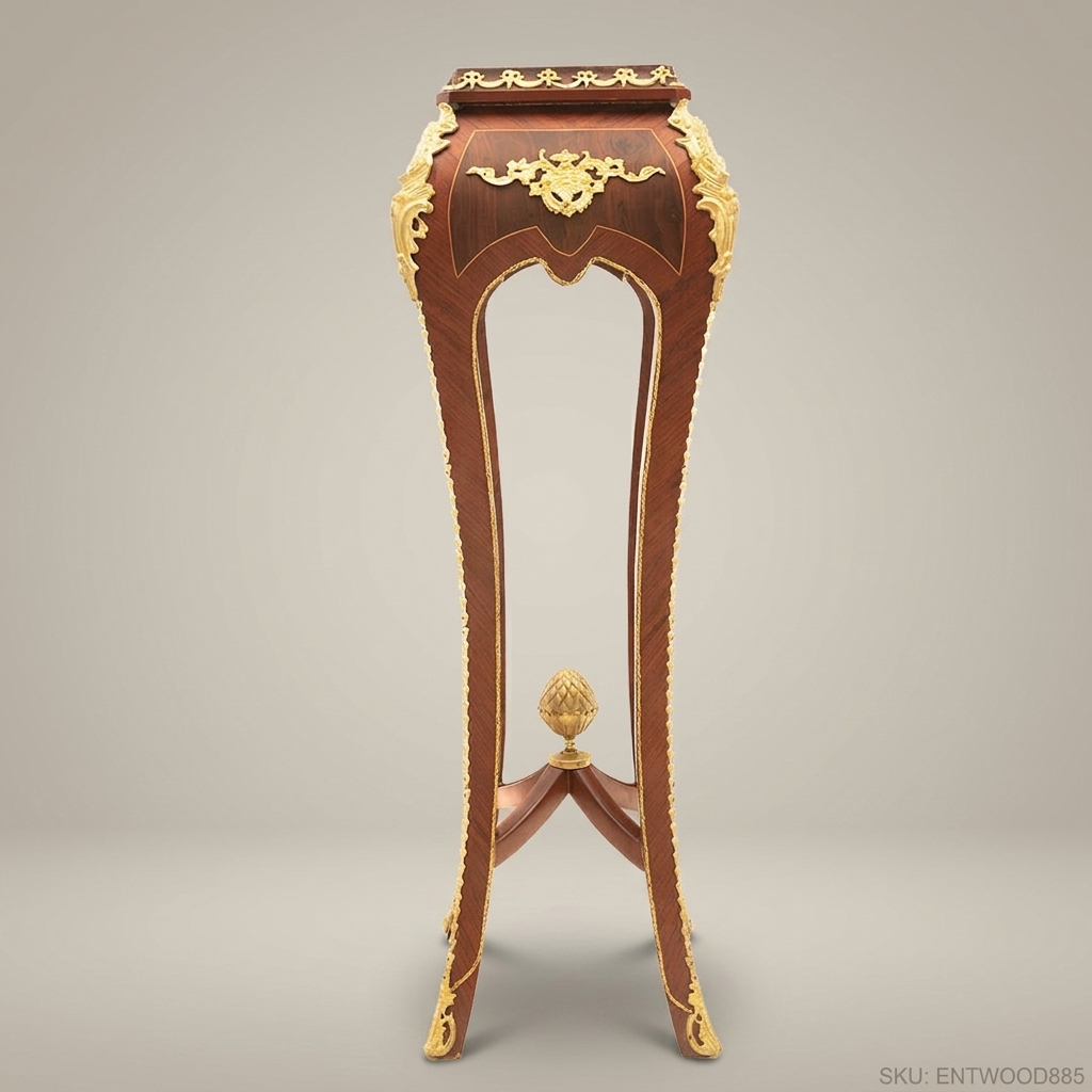 Louis XV Rococo Marquetry Pedestal Stand with Gilt Bronze Mounts & Marble Top