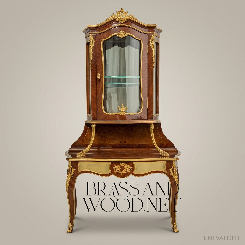 Louis XV Rococo Marquetry Vitrine Cabinet with Ormolu Mounts — Cabriole Leg Display Stand