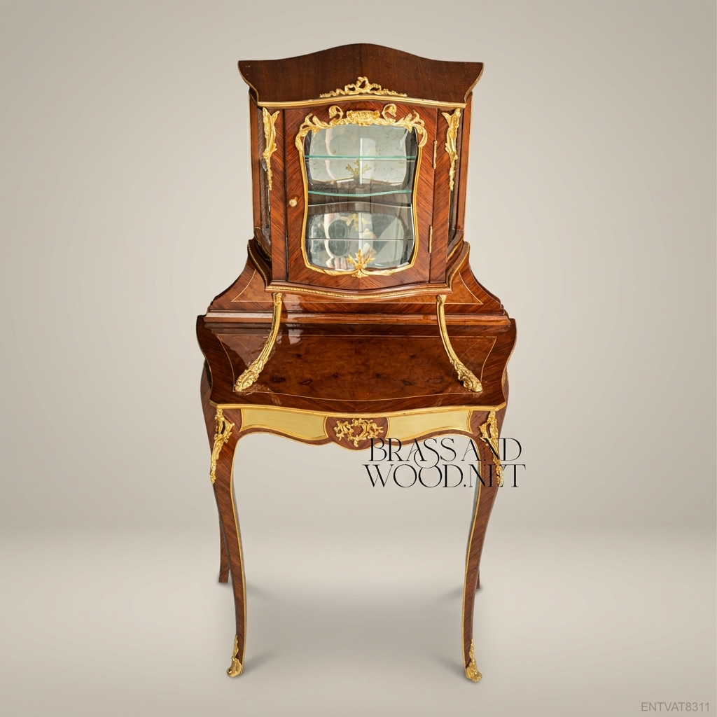 Louis XV Rococo Marquetry Vitrine Cabinet with Ormolu Mounts — Cabriole Leg Display Stand