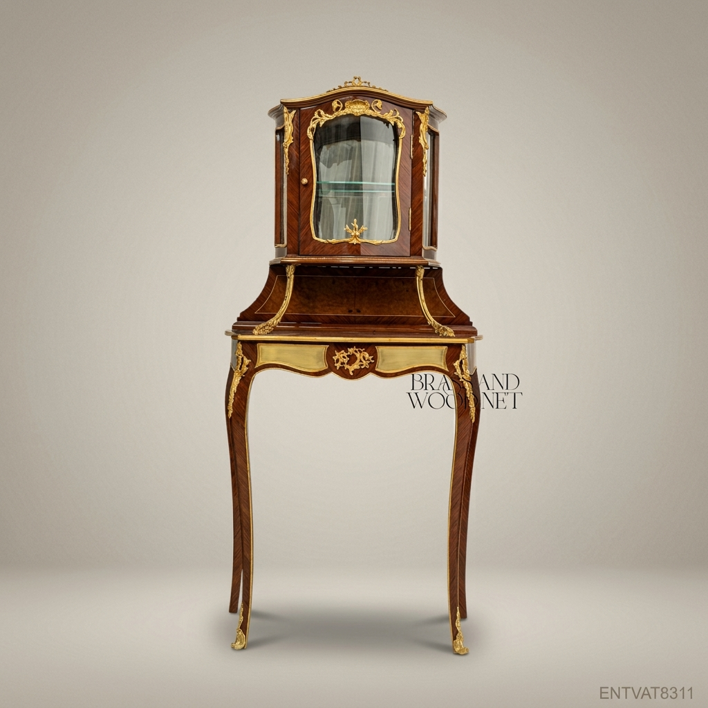 Louis XV Rococo Marquetry Vitrine Cabinet with Ormolu Mounts — Cabriole Leg Display Stand