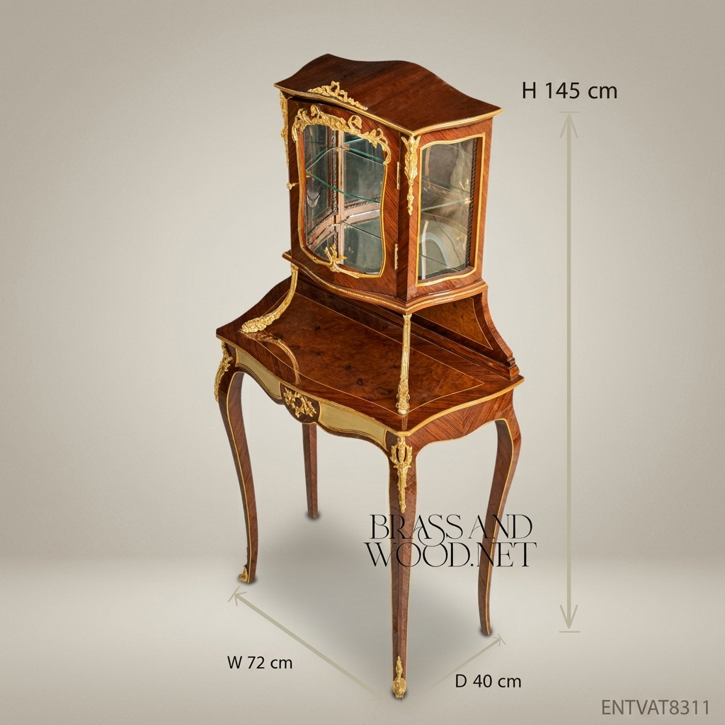 Louis XV Rococo Marquetry Vitrine Cabinet with Ormolu Mounts — Cabriole Leg Display Stand