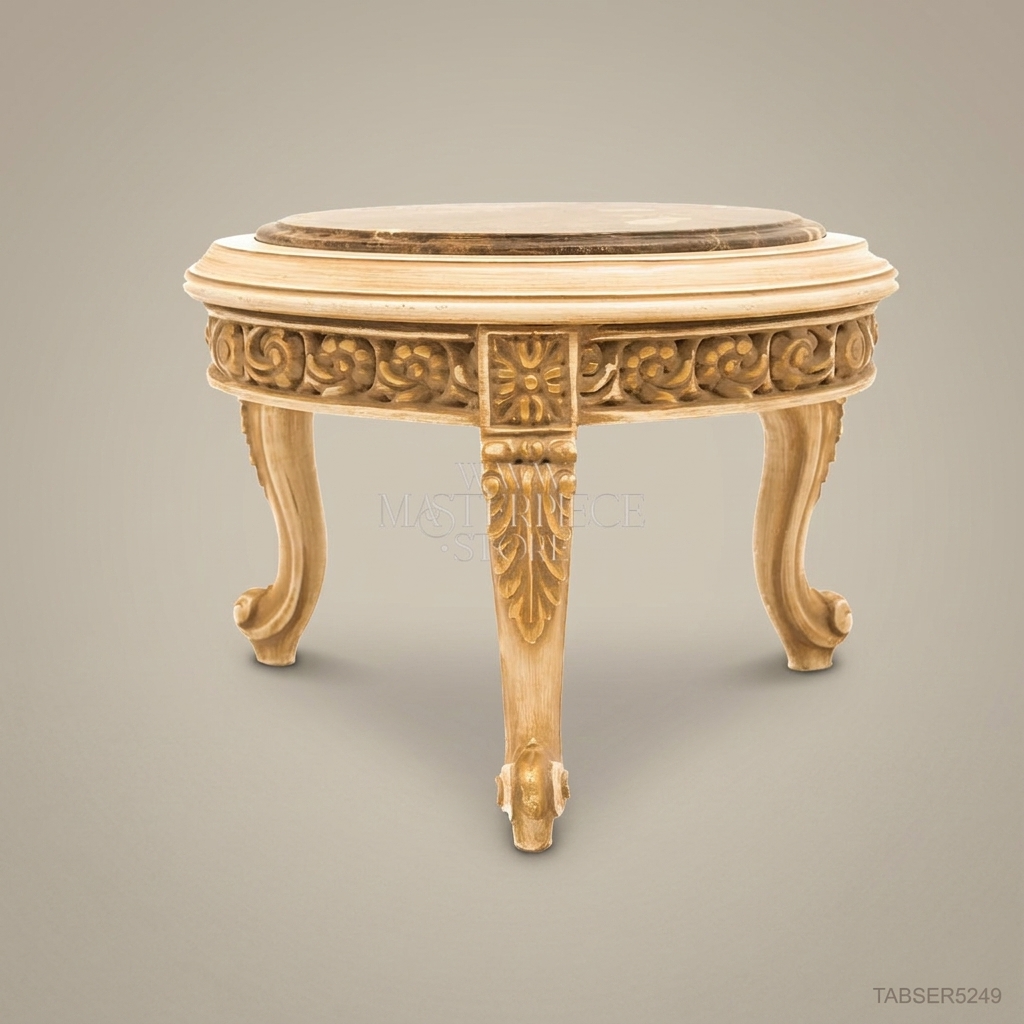 Louis XV Nesting Coffee Tables – Ivory Lacquer & Emperador Marble