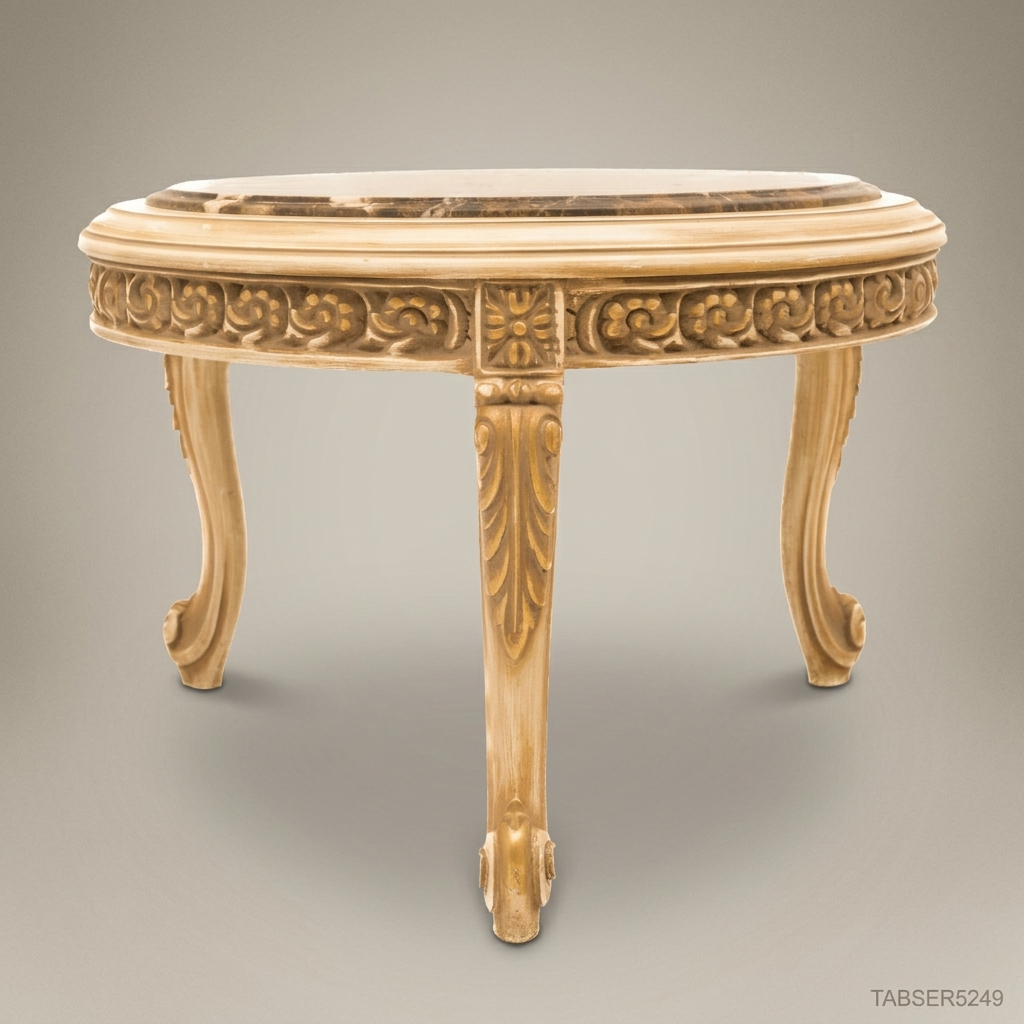 Louis XV Nesting Coffee Tables – Ivory Lacquer & Emperador Marble