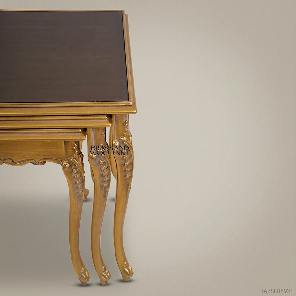 Louis XV Rococo Nesting Tables | Gold Leaf & Dark Walnut Top