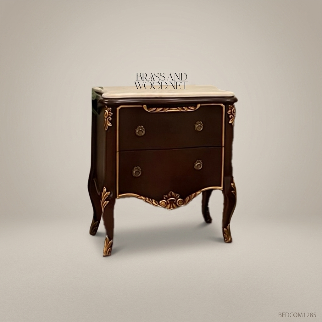 Louis XV Rococo Nightstand with Marble Top & Gilt Acanthus Apron