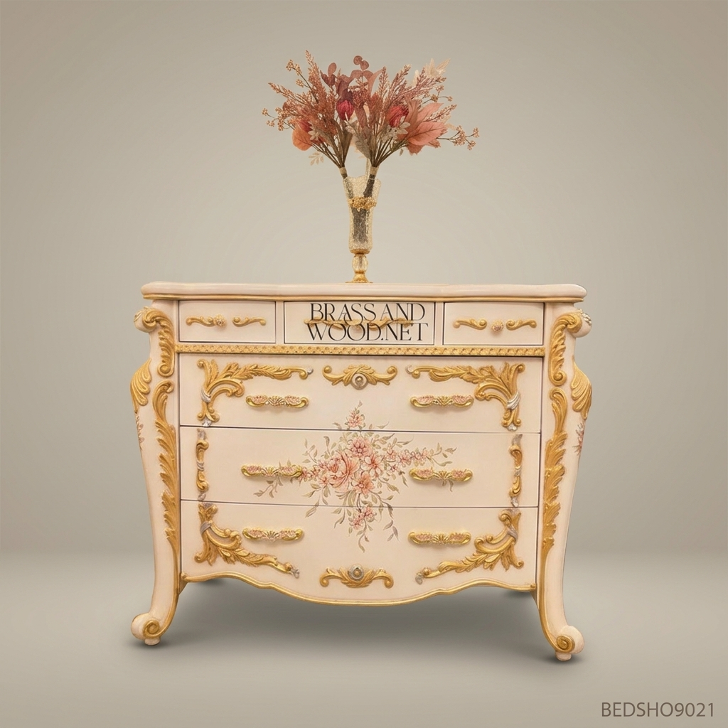 Louis XV Rococo Painted Chest of Drawers - Cream & Gold Bombé Commode with Hand-Painted Florals
