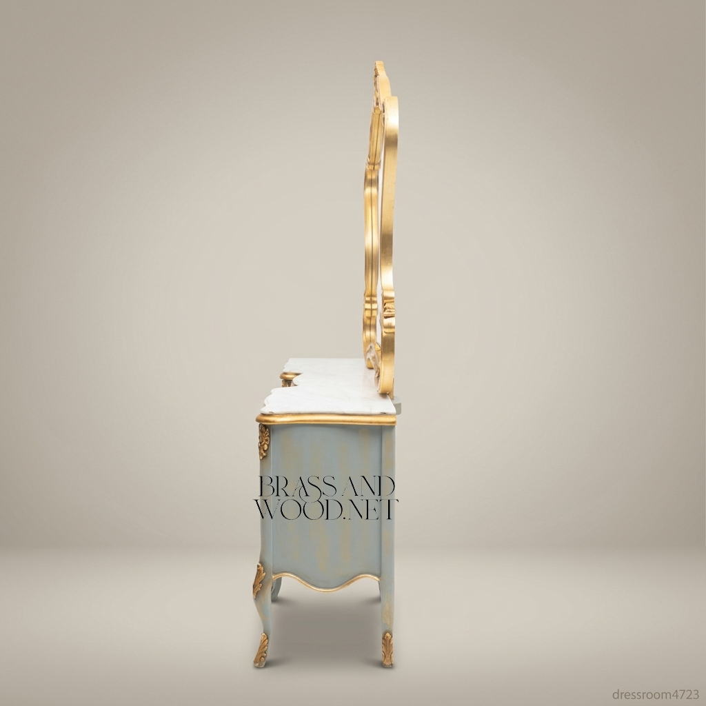 Louis XV Rococo Painted Dressing Table with Carved Gold Mirror — Duck-Egg Blue & Gilt