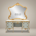 Louis XV Rococo Painted Dressing Table with Carved Gold Mirror — Duck-Egg Blue & Gilt
