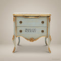 Louis XV Rococo Painted Nightstand with Marble Top & Gilt Acanthus Mounts