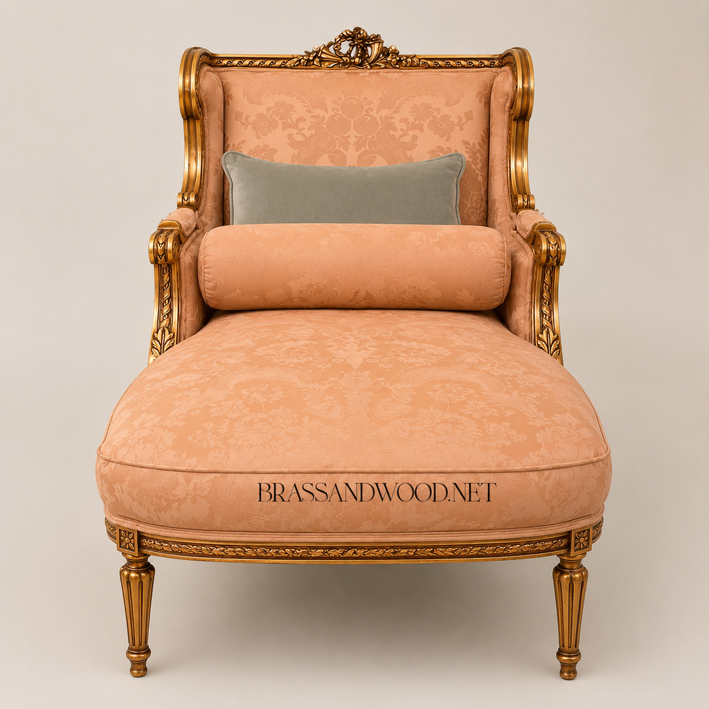 Louis XV Rococo Revival Bedroom Set — Shell-Carved Gilt Frame with Ivory Damask Upholstery
